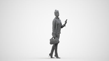 realistic 3D people woman business walking, render-ready for V-Ray and Corona, FBX OBJ, wireframe side view