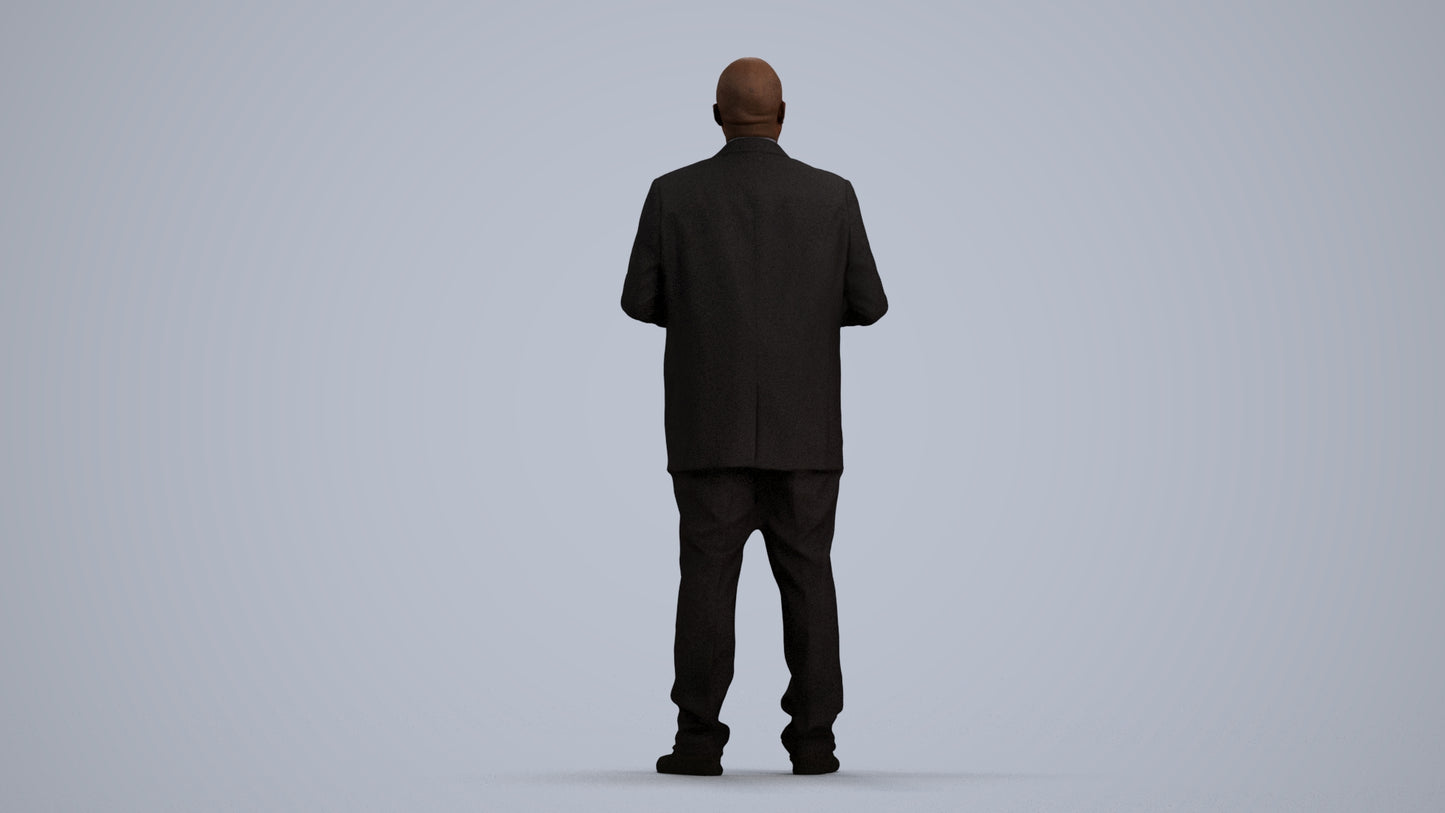 3D human model man business, photogrammetry scanned person for archviz, front view render