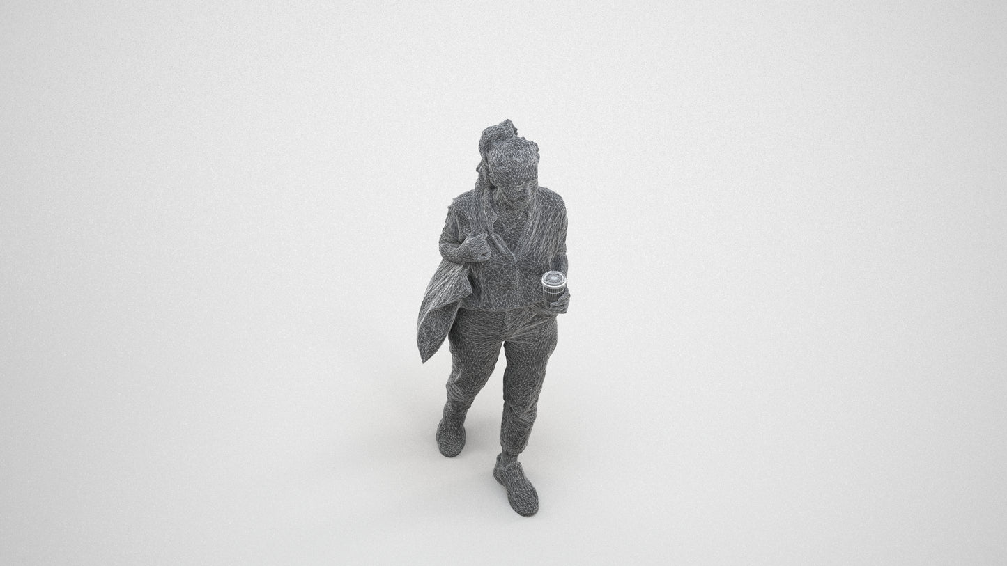 scanned 3D woman casual walking, photogrammetry people for Enscape and V-Ray, wireframe three-quarter view