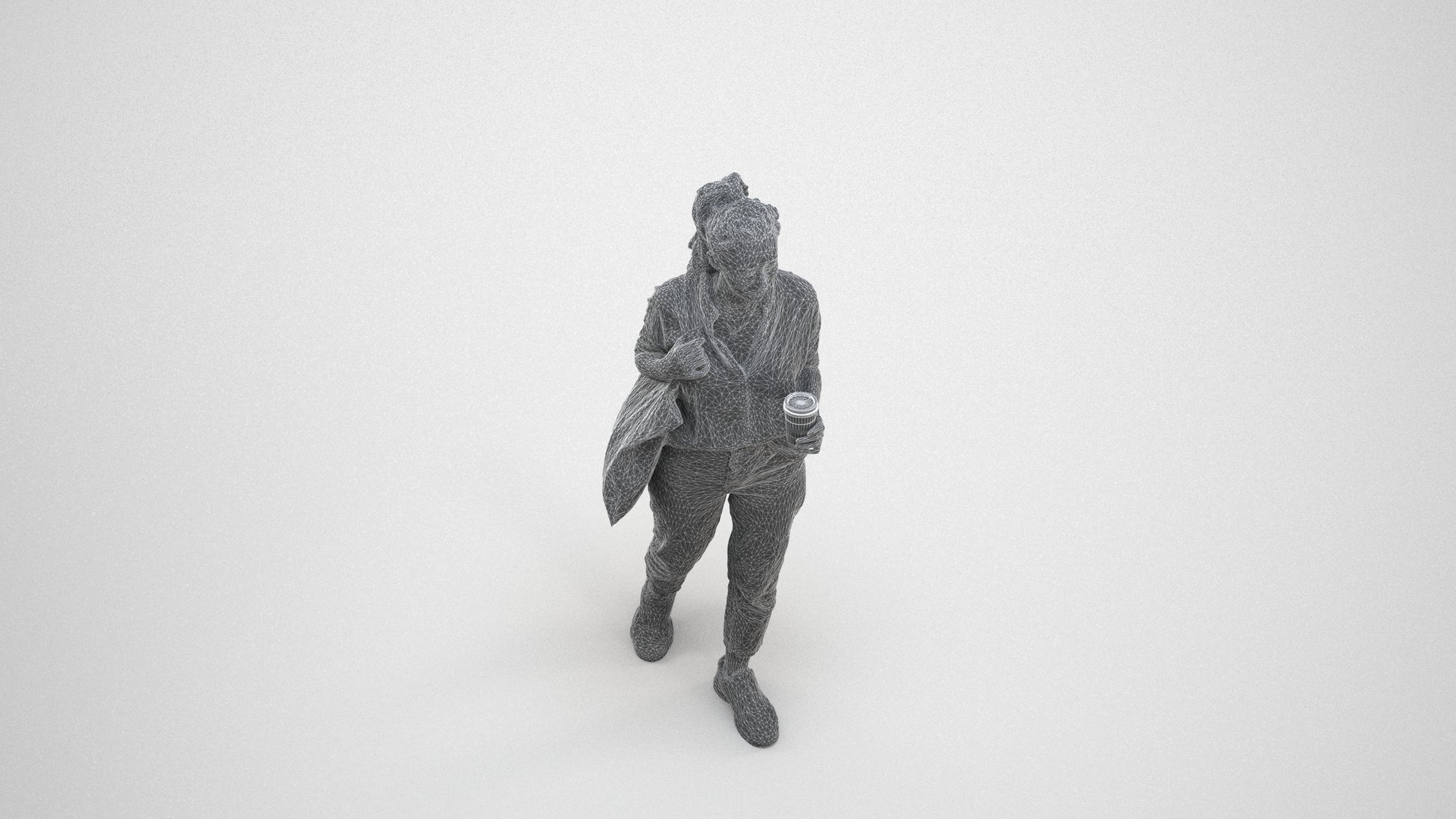 scanned 3D woman casual walking, photogrammetry people for Enscape and V-Ray, wireframe three-quarter view
