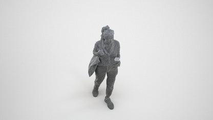 scanned 3D woman casual walking, photogrammetry people for Enscape and V-Ray, wireframe three-quarter view