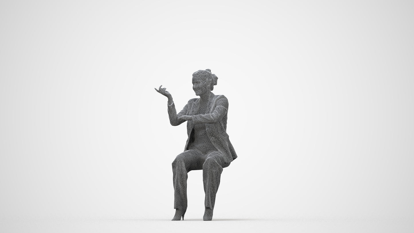 3D people model woman business, scanned human for 3ds Max rendering, wireframe back view