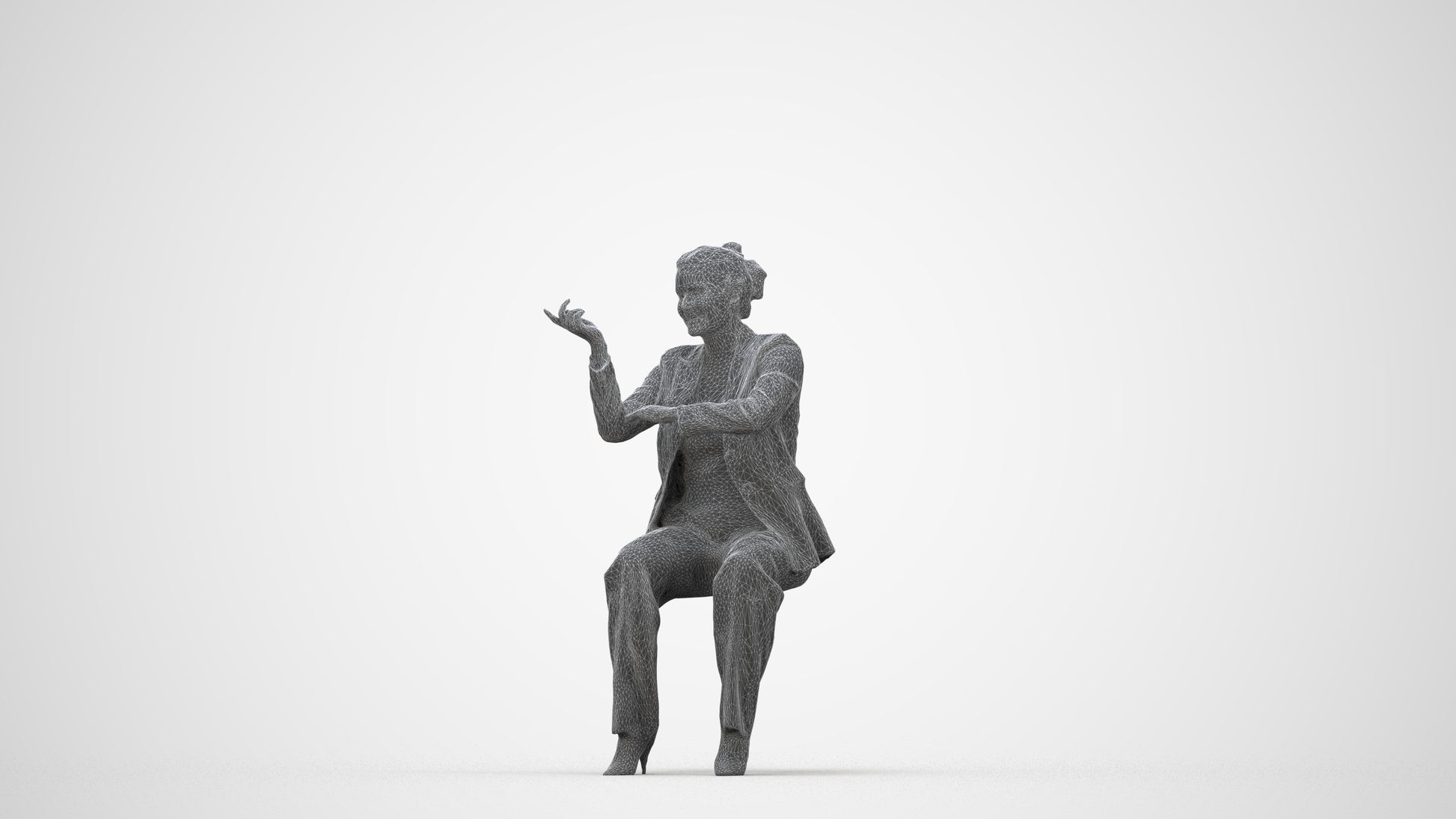 3D people model woman business, scanned human for 3ds Max rendering, wireframe back view
