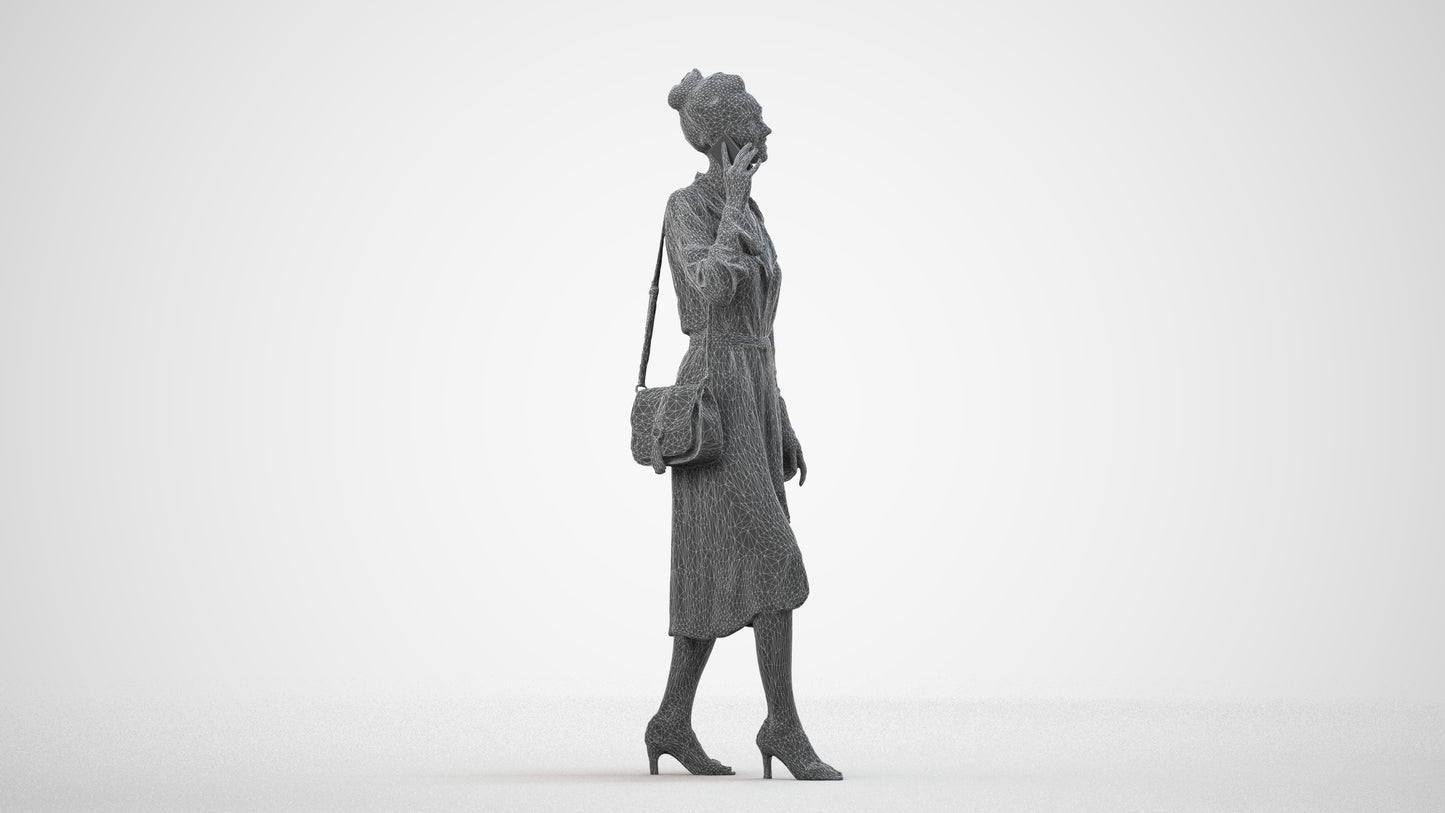 photogrammetry 3D woman casual standing, realistic human model archviz FBX, wireframe side view