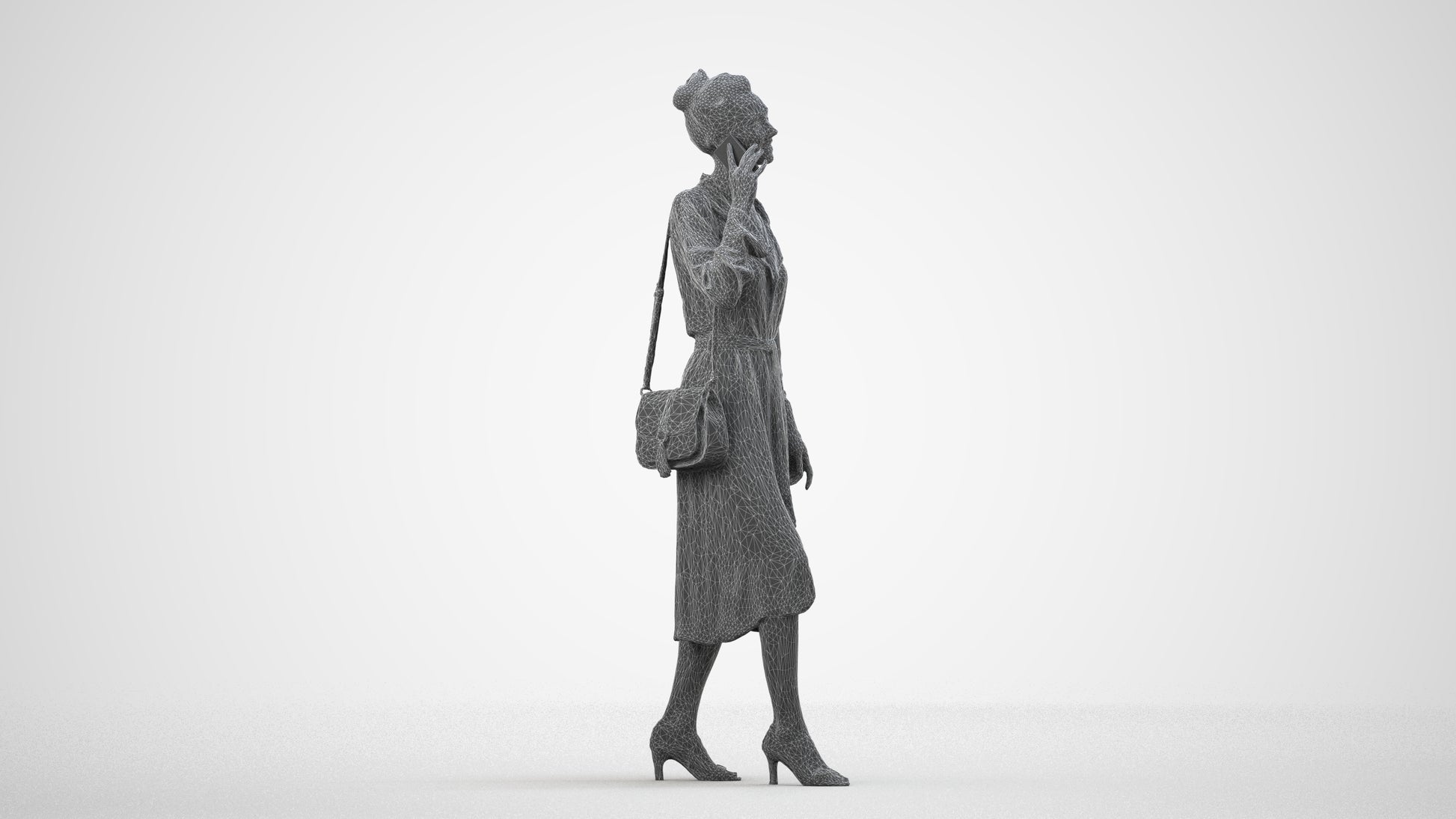 photogrammetry 3D woman casual standing, realistic human model archviz FBX, wireframe side view