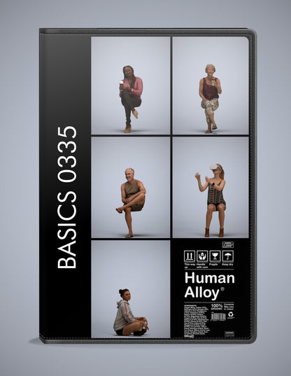 realistic 3D people sitting set, 5 render-ready models for V-Ray and Corona