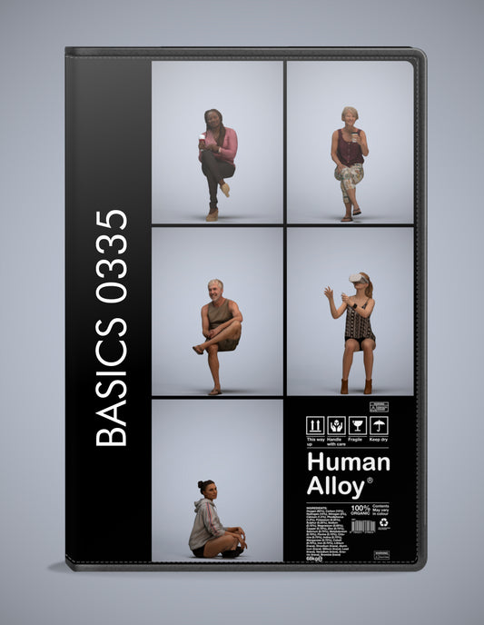 realistic 3D people sitting set, 5 render-ready models for V-Ray and Corona