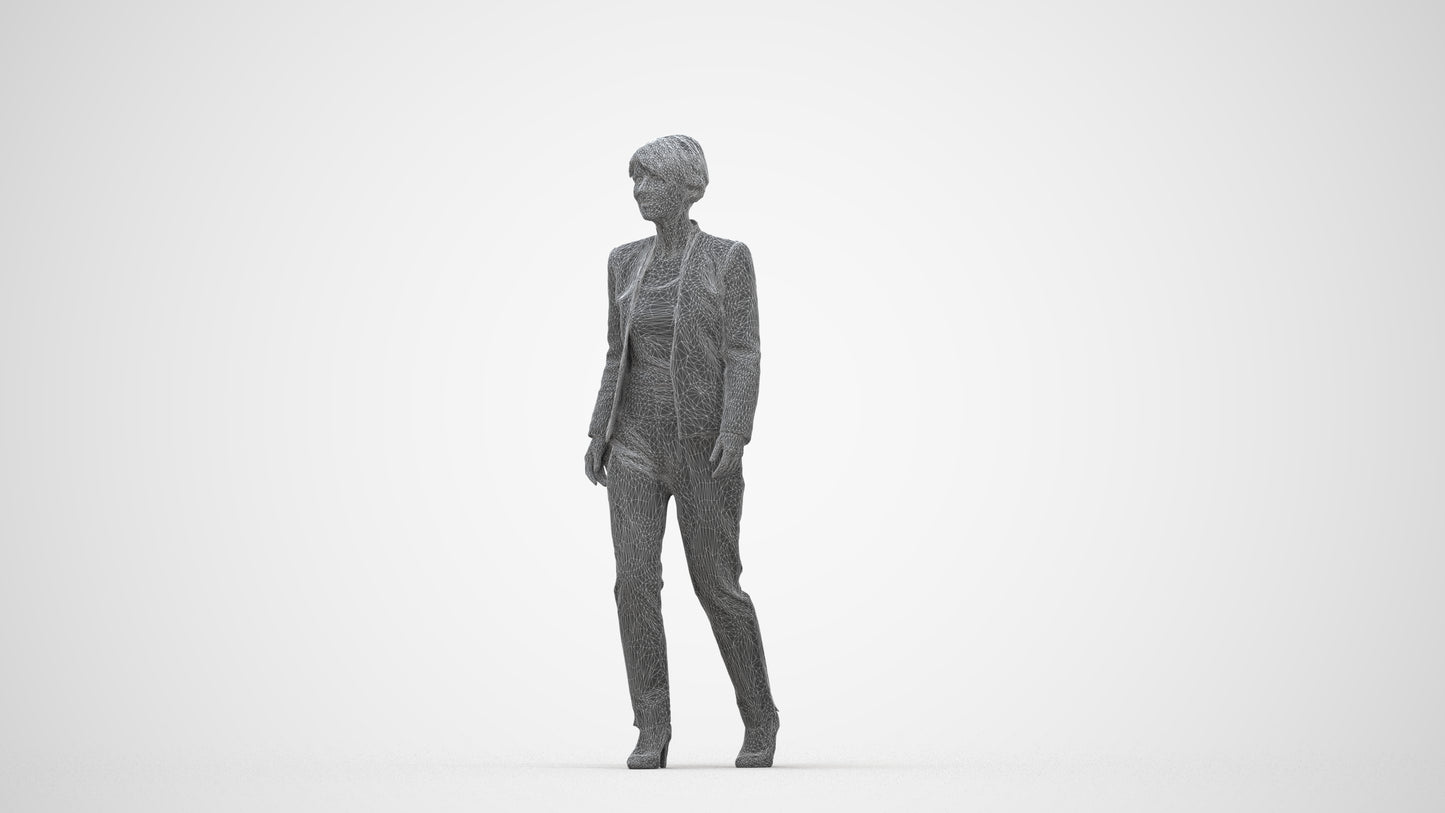 3D people model senior woman business walking, scanned human for 3ds Max rendering, wireframe back view