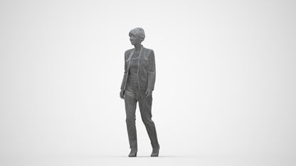3D people model senior woman business walking, scanned human for 3ds Max rendering, wireframe back view