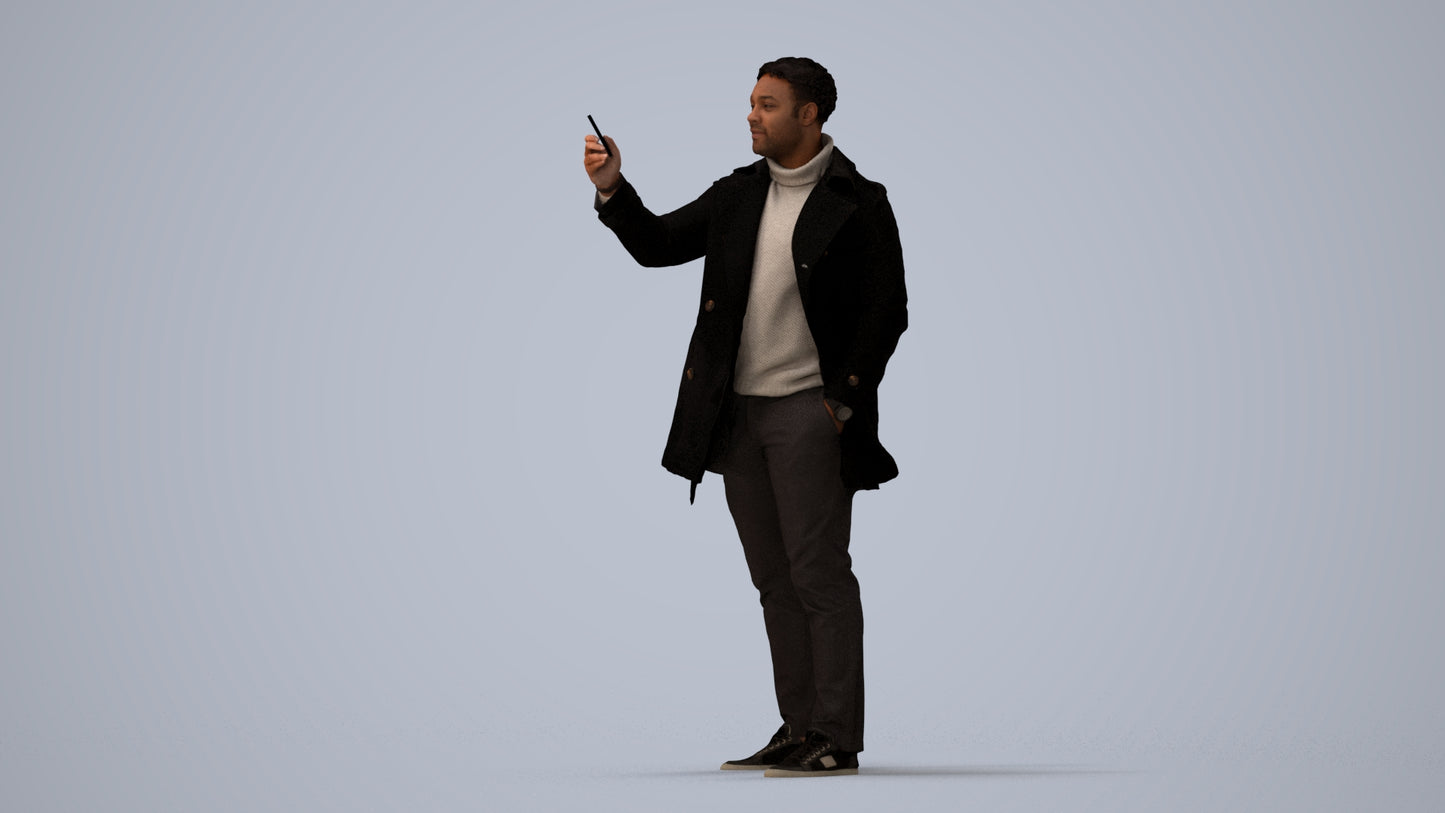 photogrammetry 3D man casual standing, realistic human model archviz FBX, three-quarter view render