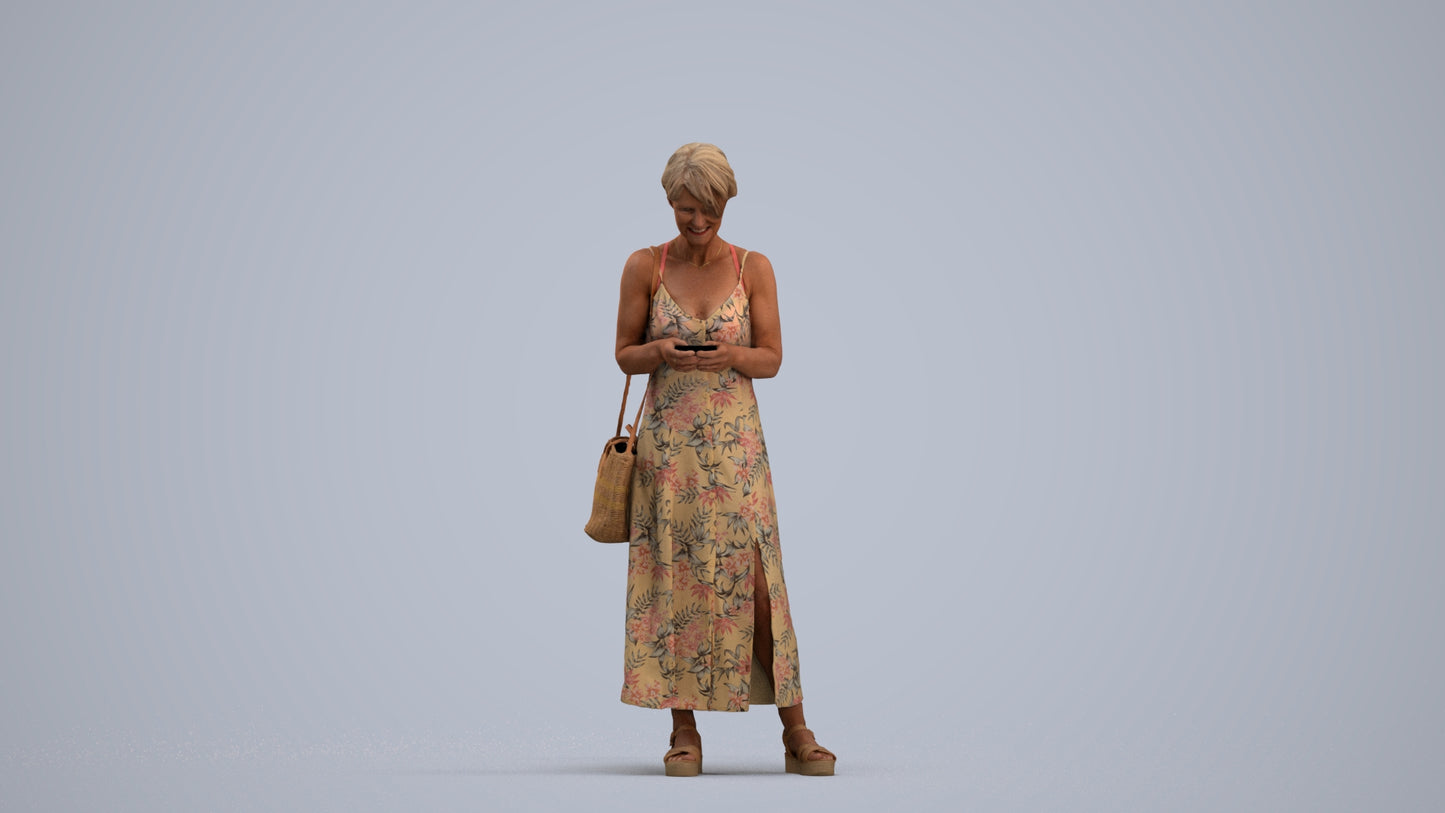 photogrammetry 3D senior woman standing, realistic human model archviz FBX, standing pose render