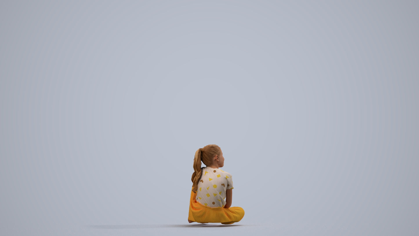 3D people model girl casual kids, scanned human for 3ds Max rendering, side view render