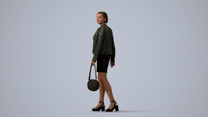 3D scanned woman walking casual, photorealistic archviz people for Enscape and SketchUp, three-quarter view render