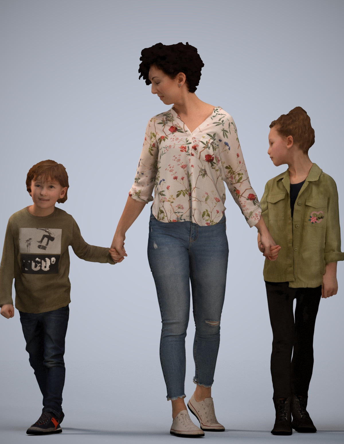 realistic 3D girl casual kids, scanned archviz people for Blender and 3ds Max