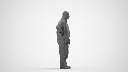 photogrammetry 3D senior man standing, realistic human model archviz FBX, wireframe side view