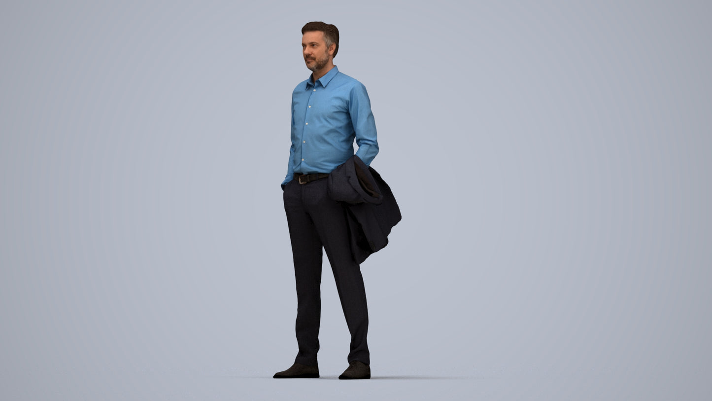 photogrammetry 3D man business, realistic human model archviz FBX, top-down view render