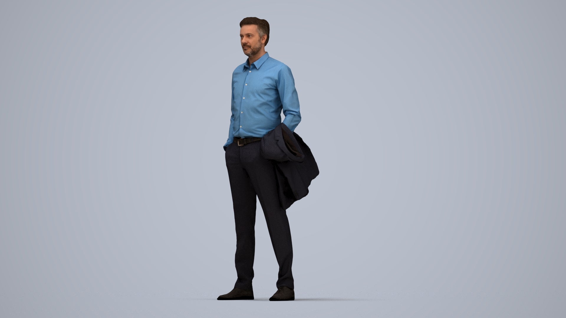 photogrammetry 3D man business, realistic human model archviz FBX, top-down view render