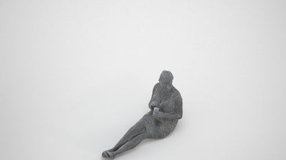 scanned 3D woman casual sitting, photogrammetry people for Enscape and V-Ray, wireframe three-quarter view