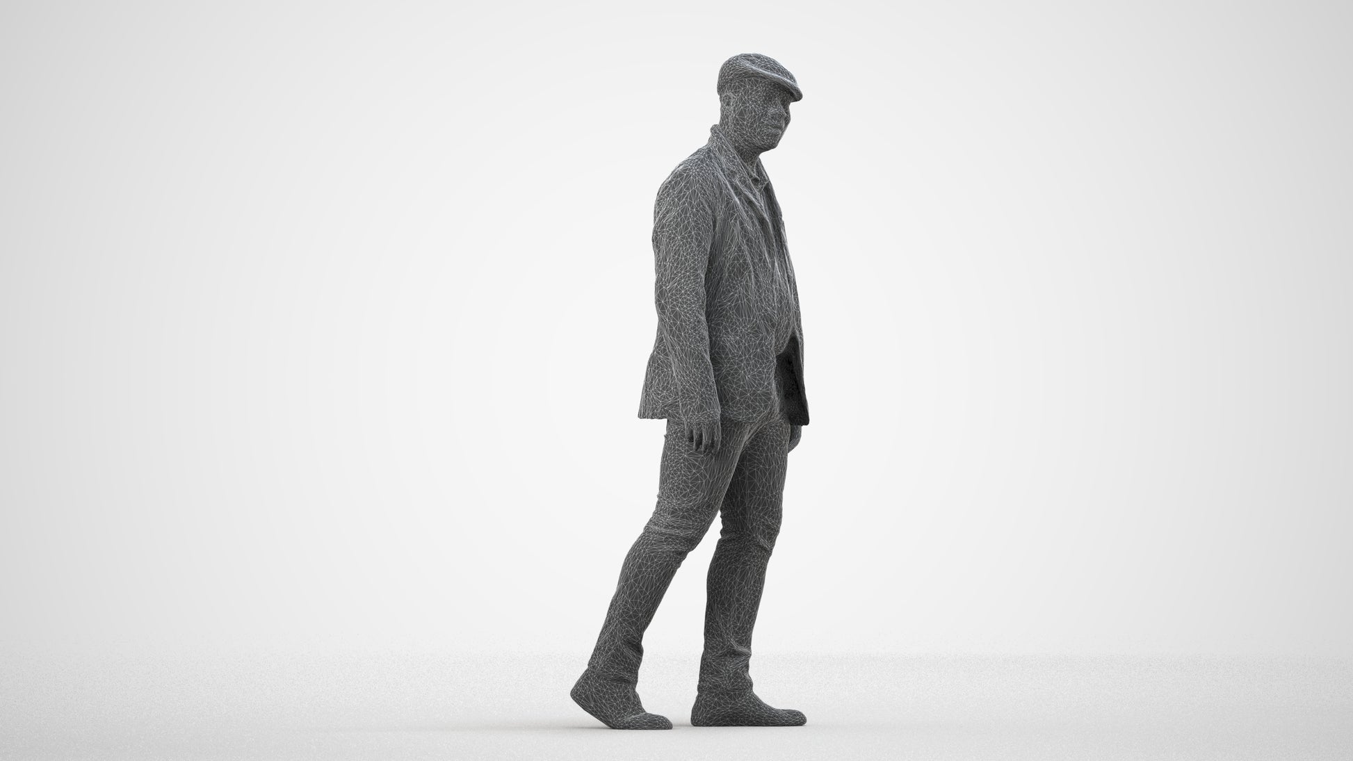 photogrammetry 3D man casual walking, realistic human model archviz FBX, wireframe side view