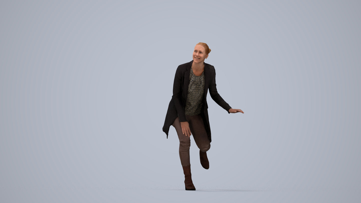 realistic 3D people woman business standing, render-ready for V-Ray and Corona, FBX OBJ, top-down view render