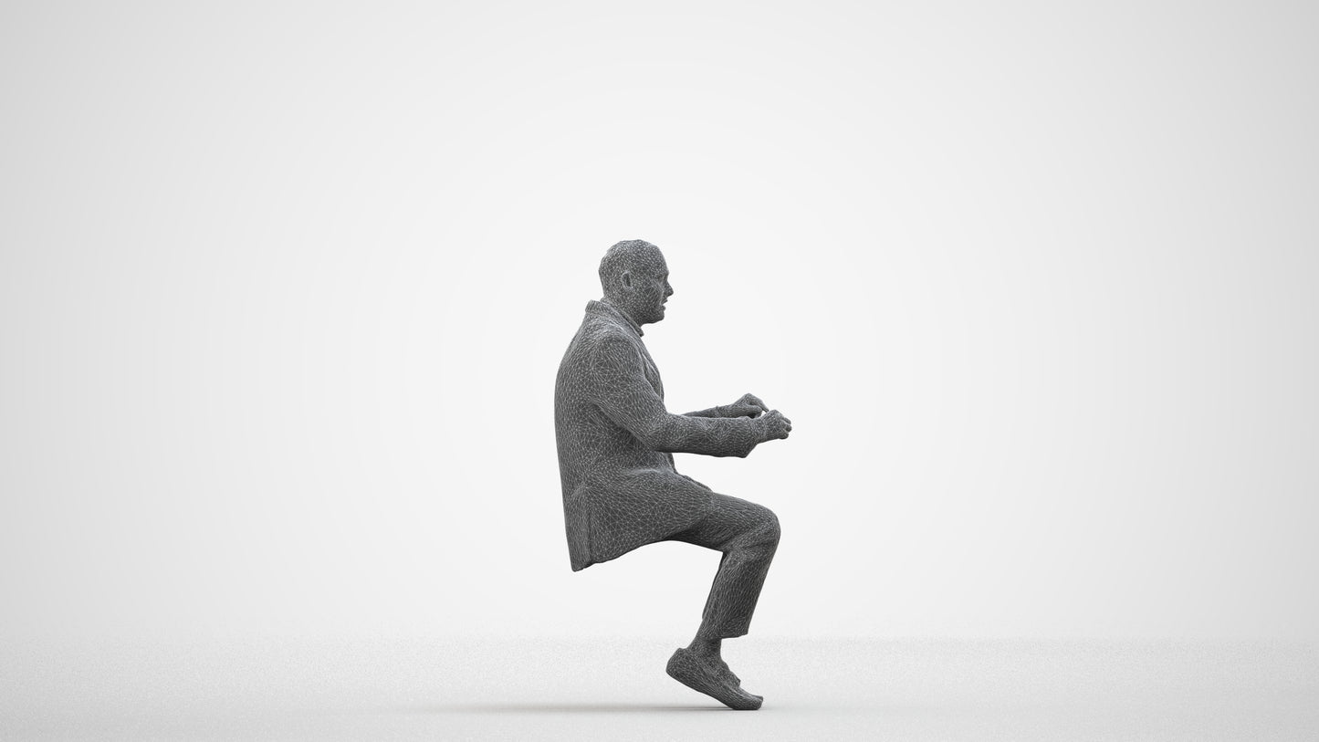 realistic 3D man business, scanned archviz people for Blender and 3ds Max, wireframe side view