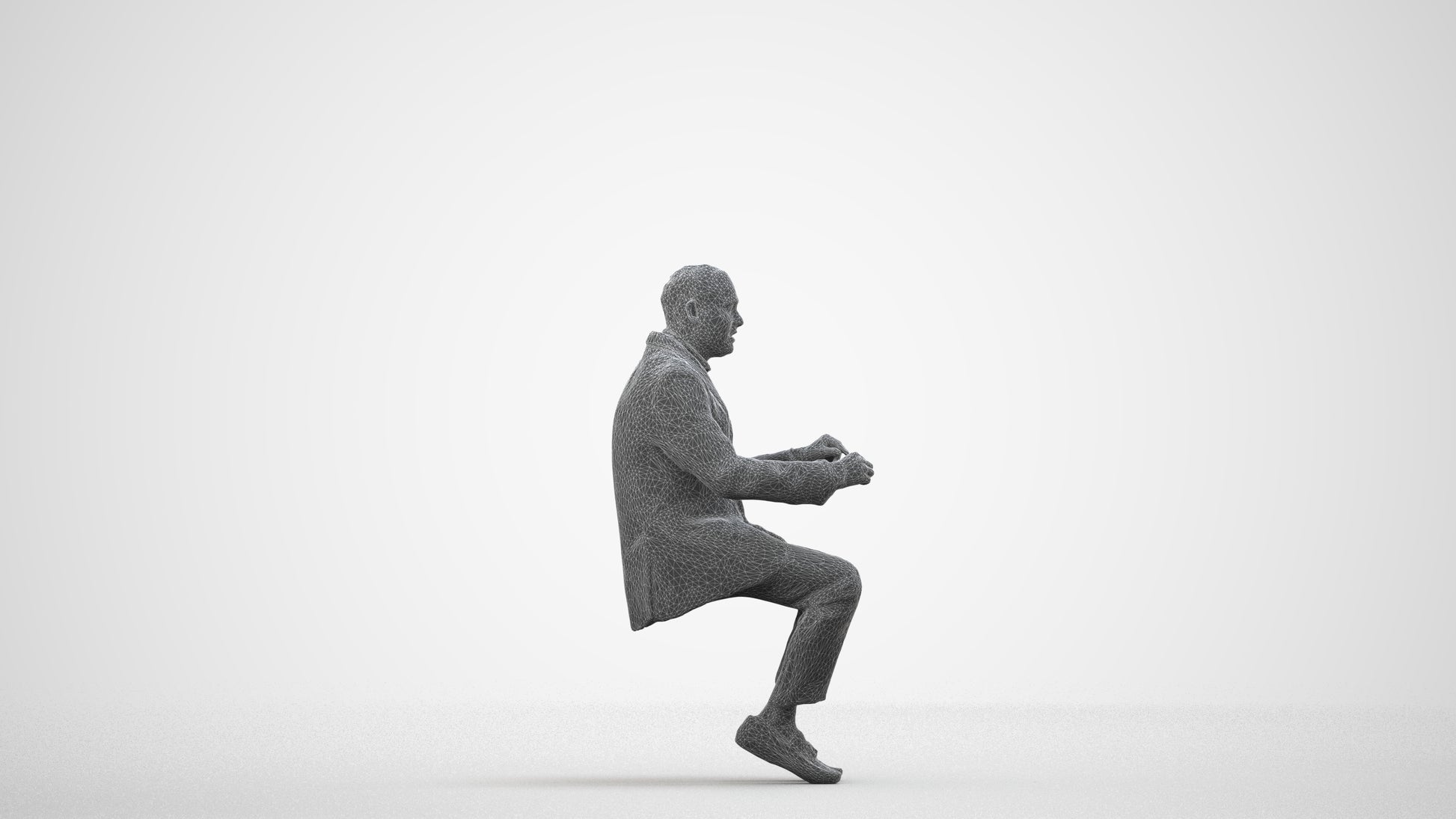 realistic 3D man business, scanned archviz people for Blender and 3ds Max, wireframe side view
