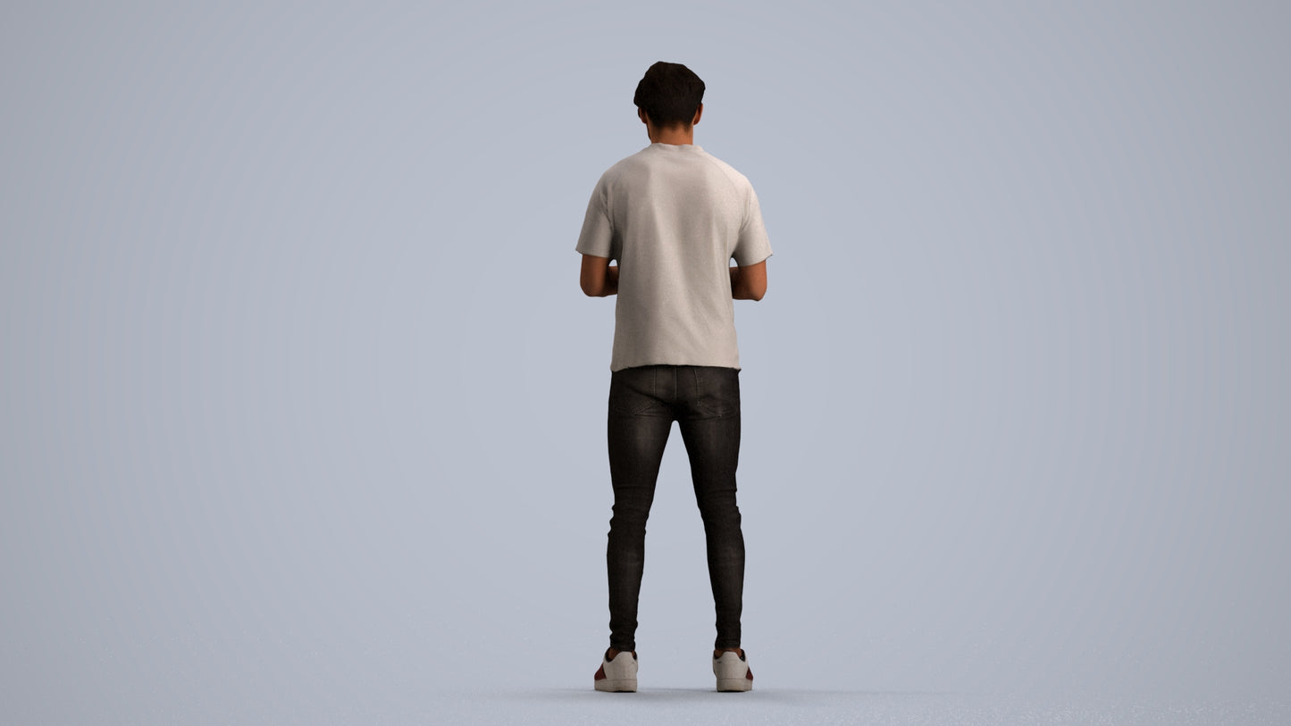 3D scanned man standing casual, photorealistic archviz people for Enscape and SketchUp, front view render