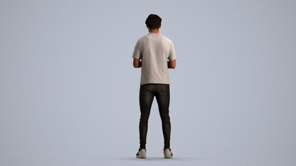 3D scanned man standing casual, photorealistic archviz people for Enscape and SketchUp, front view render