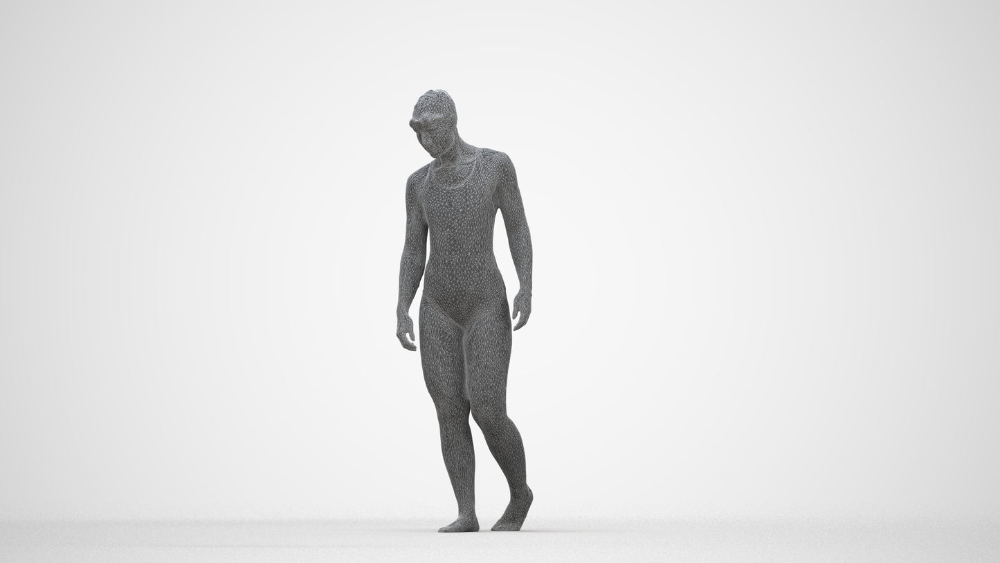scanned 3D woman sport pool, photogrammetry people for Enscape and V-Ray, wireframe back view