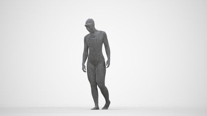 scanned 3D woman sport pool, photogrammetry people for Enscape and V-Ray, wireframe back view