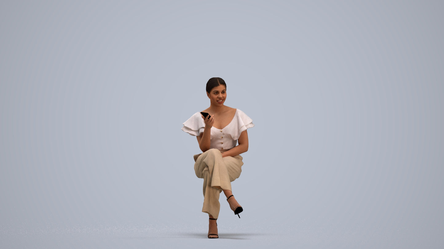 scanned 3D woman business sitting, photogrammetry people for Enscape and V-Ray, standing pose render