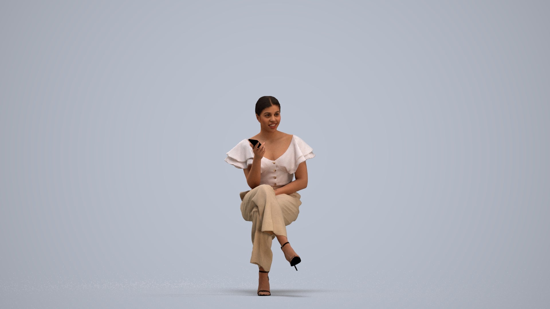 scanned 3D woman business sitting, photogrammetry people for Enscape and V-Ray, standing pose render