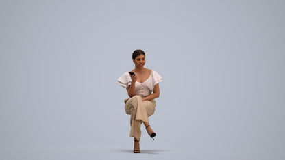 scanned 3D woman business sitting, photogrammetry people for Enscape and V-Ray, standing pose render