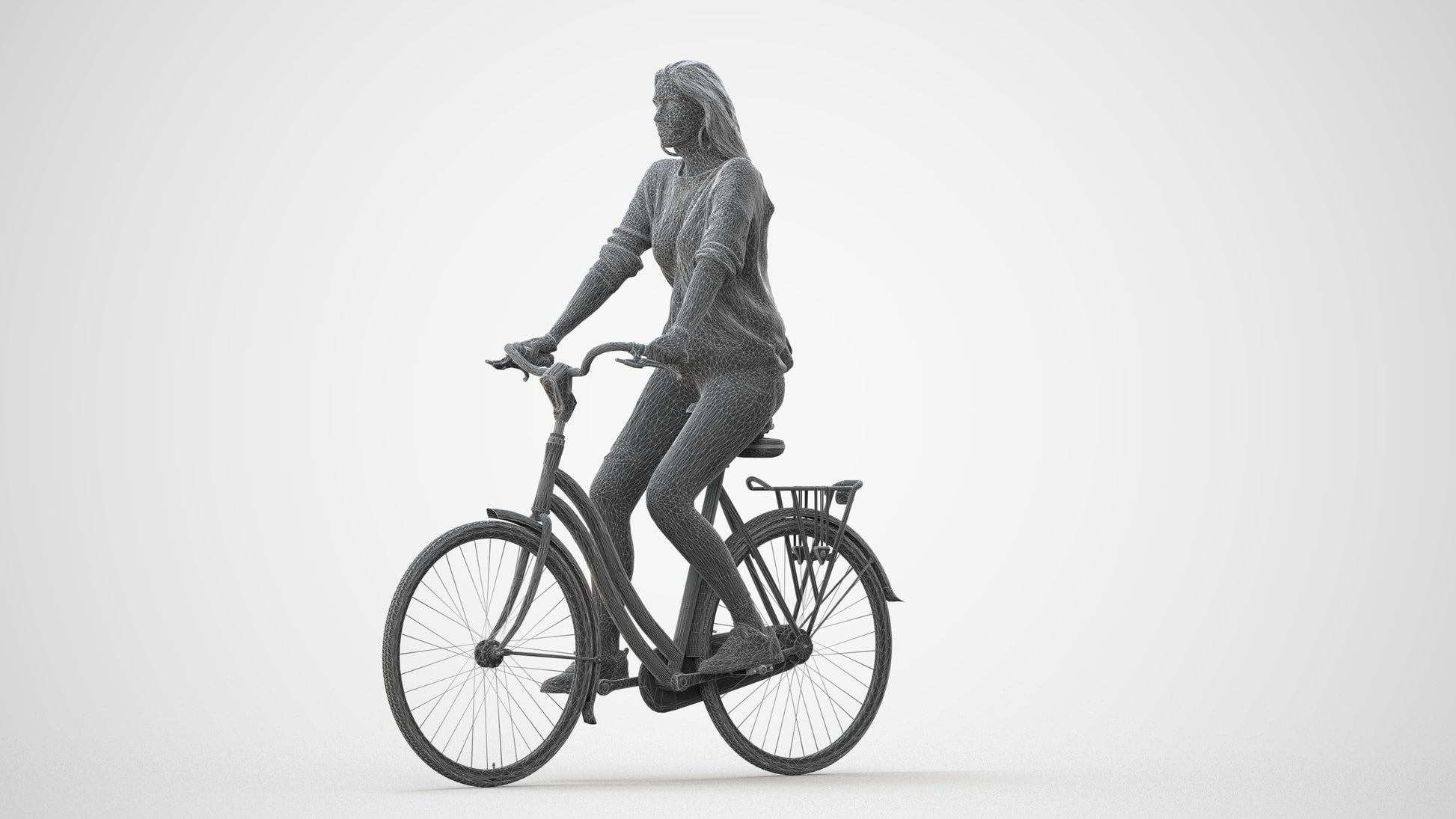 realistic 3D woman casual cycling, scanned archviz people for Blender and 3ds Max, square thumbnail