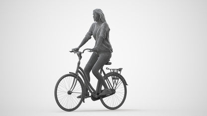 realistic 3D woman casual cycling, scanned archviz people for Blender and 3ds Max, square thumbnail