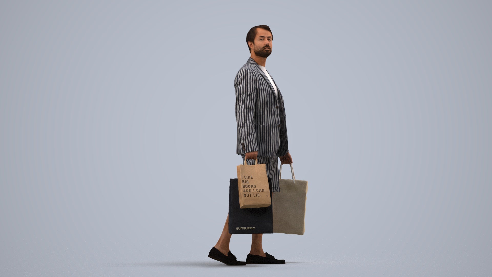 photogrammetry 3D man casual formal, realistic human model archviz FBX, side view render