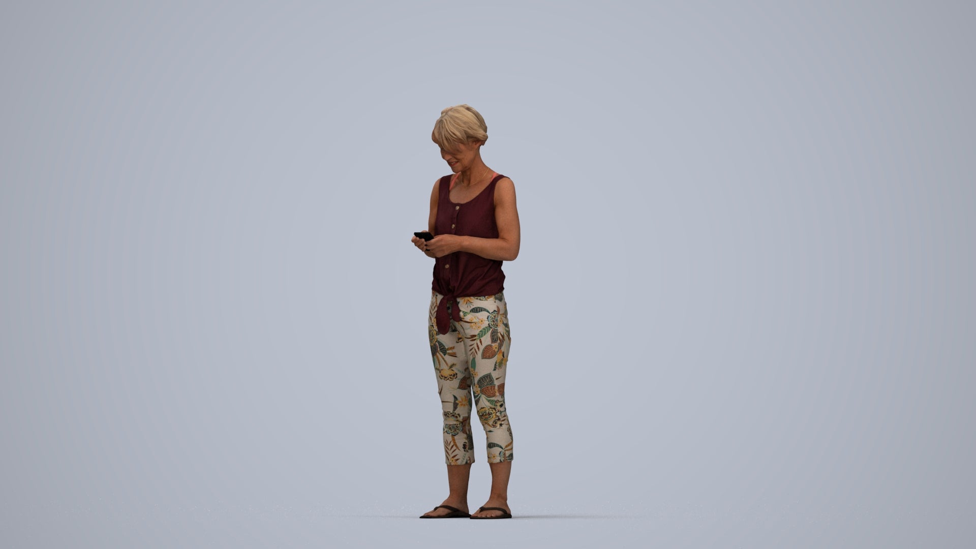 scanned 3D senior woman standing, photogrammetry people for Enscape and V-Ray, top-down view render