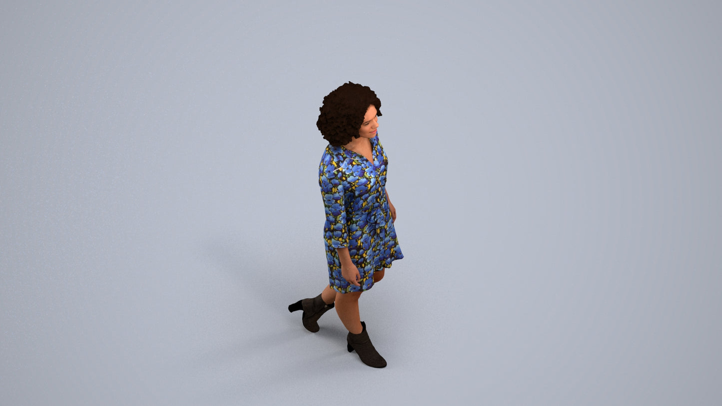 realistic 3D human woman casual walking, archviz people FBX OBJ for Blender, back view render