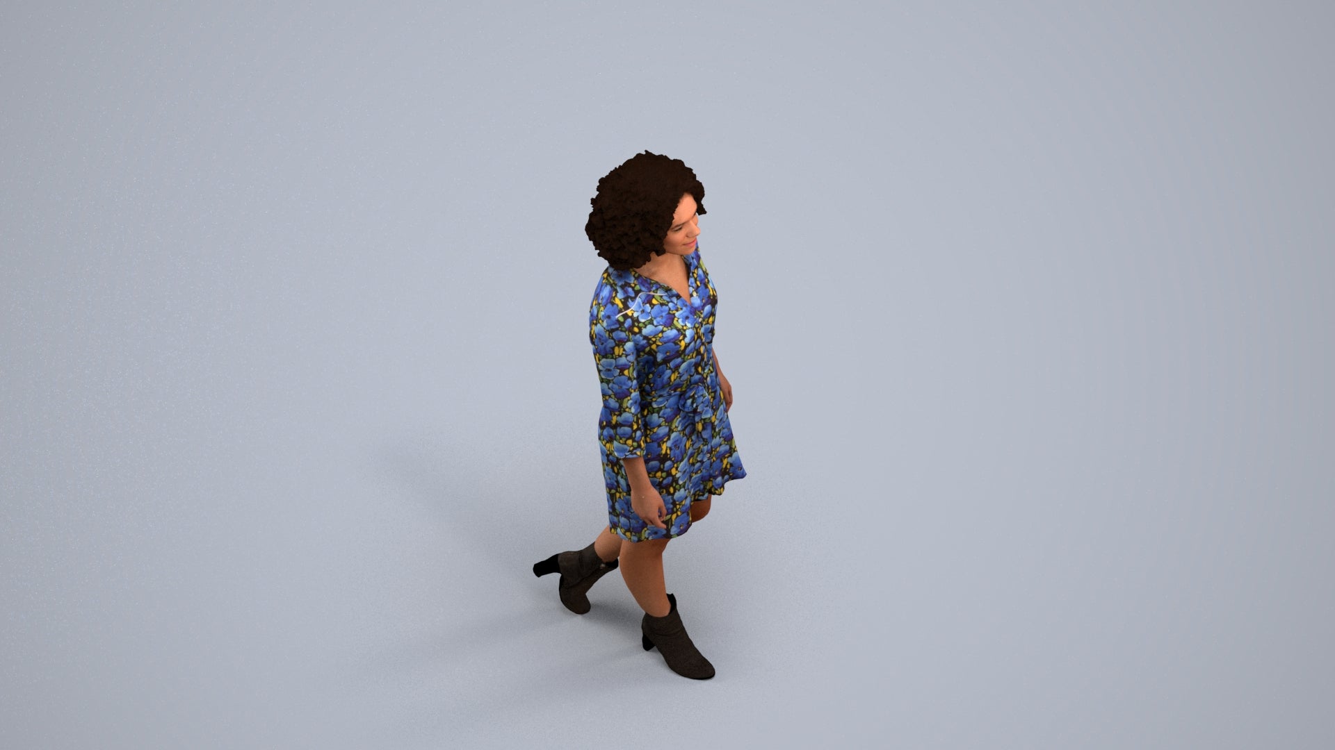 realistic 3D human woman casual walking, archviz people FBX OBJ for Blender, back view render