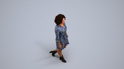 realistic 3D human woman casual walking, archviz people FBX OBJ for Blender, back view render