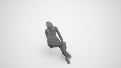 realistic 3D people senior woman casual sitting, render-ready for V-Ray and Corona, FBX OBJ, wireframe three-quarter view