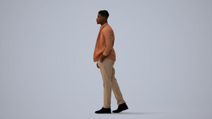 3D scanned man walking casual, photorealistic archviz people for Enscape and SketchUp, three-quarter view render