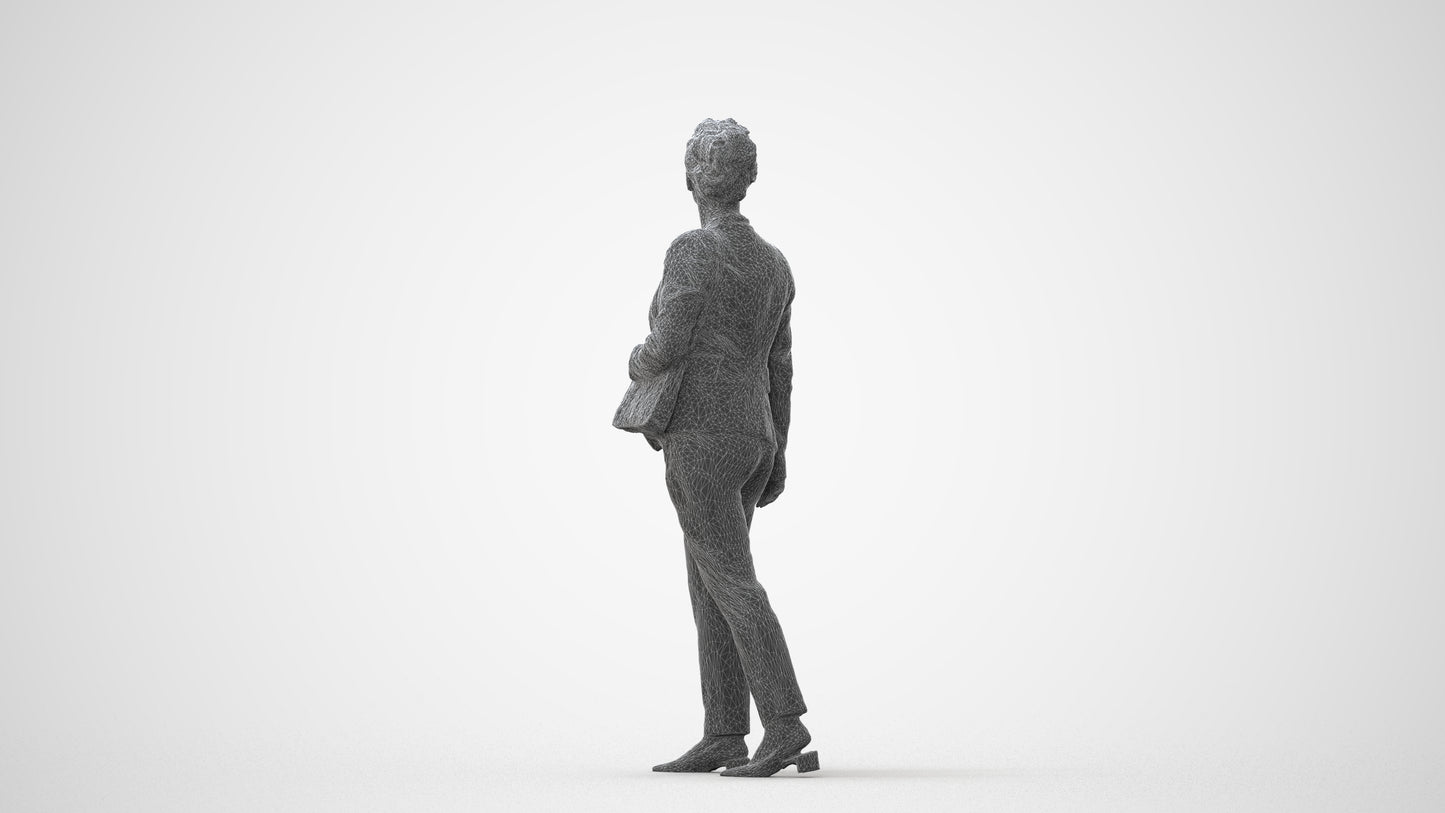3D human model woman business walking, photogrammetry scanned person for archviz, square thumbnail