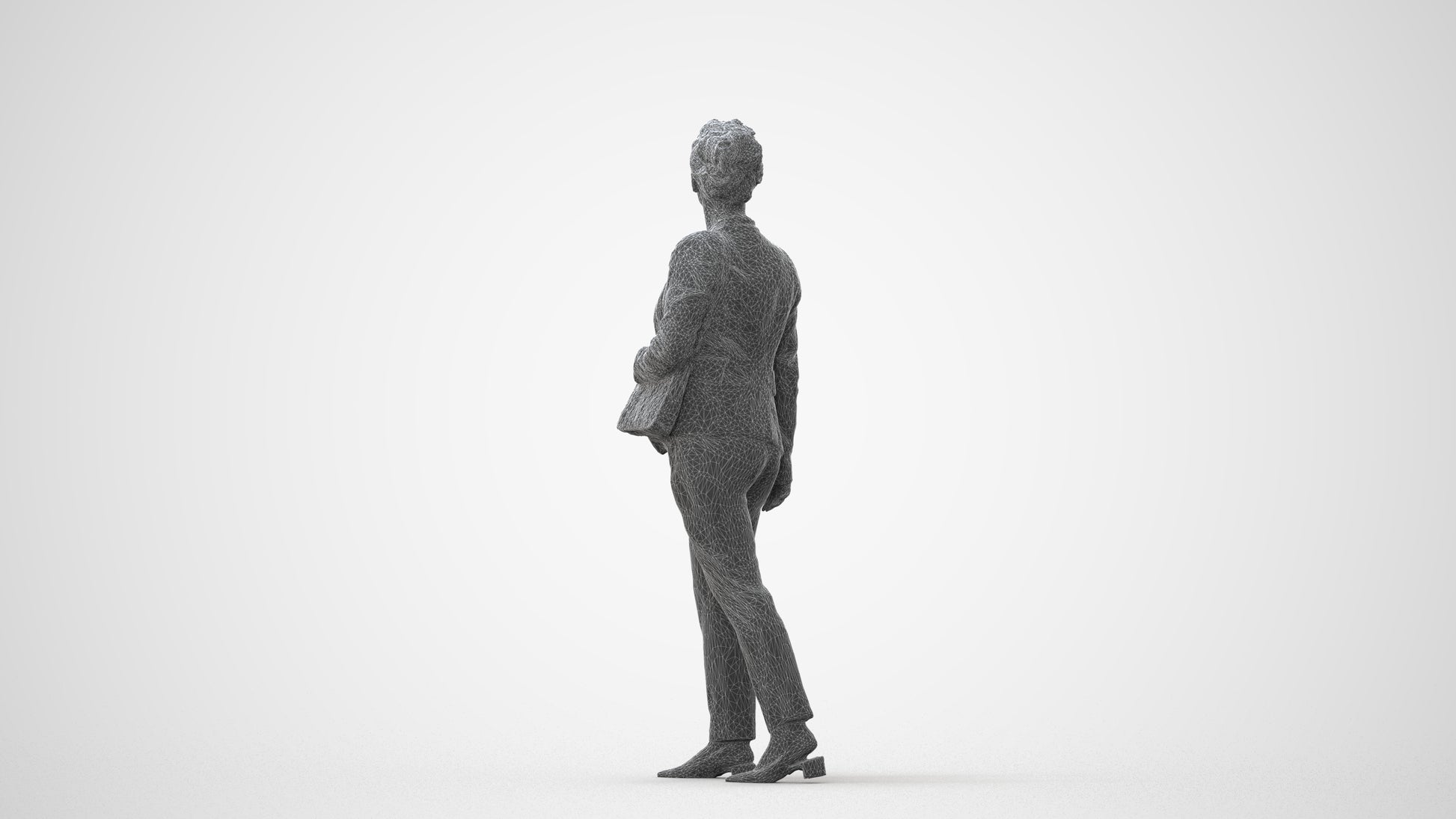 3D human model woman business walking, photogrammetry scanned person for archviz, square thumbnail