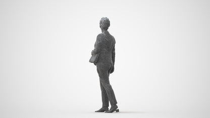 3D human model woman business walking, photogrammetry scanned person for archviz, square thumbnail