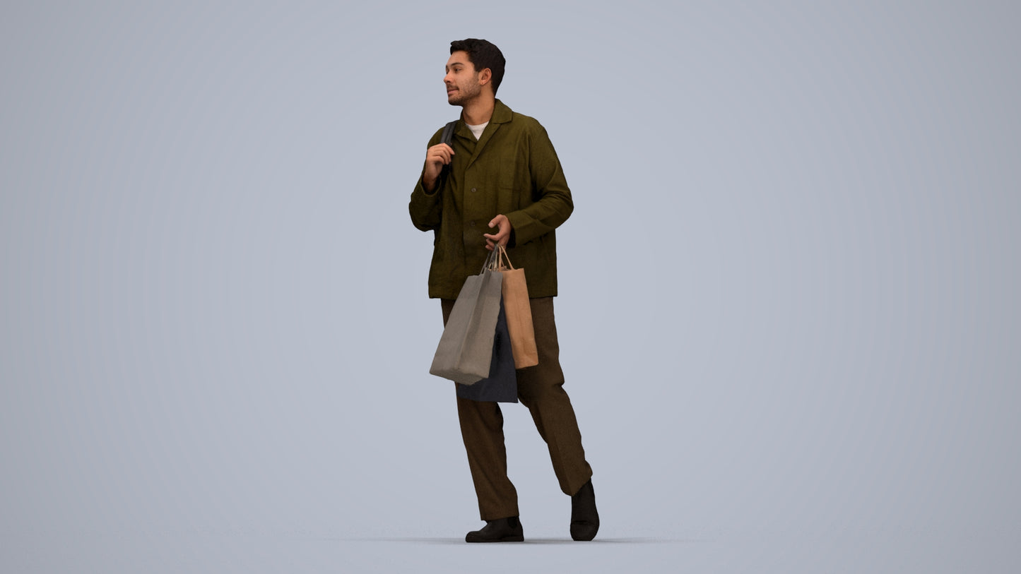 realistic 3D human man casual shopping, archviz people FBX OBJ for Blender, top-down view render