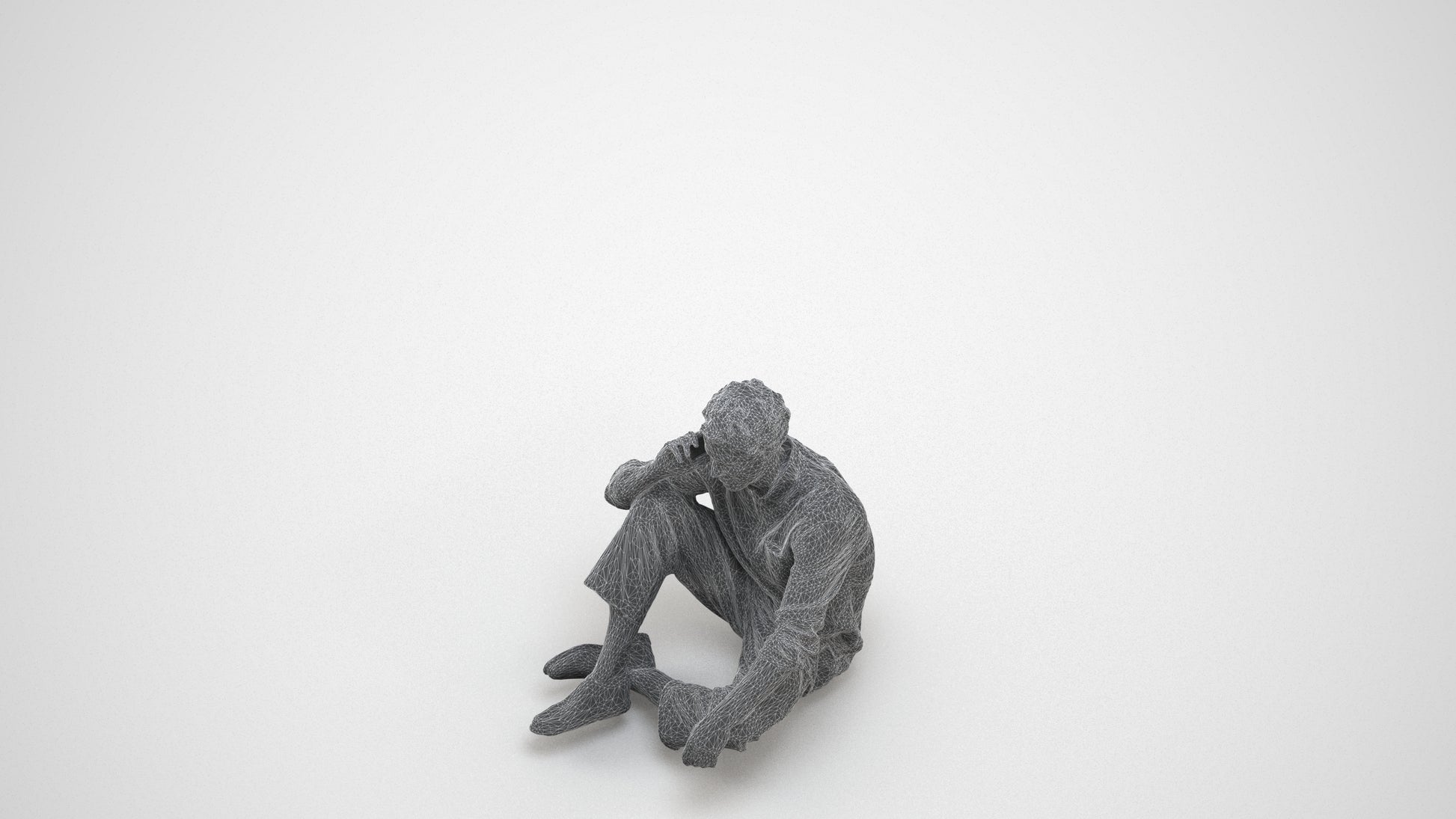 realistic 3D people man casual sitting, render-ready for V-Ray and Corona, FBX OBJ, wireframe three-quarter view