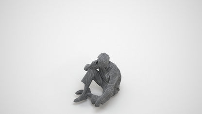 realistic 3D people man casual sitting, render-ready for V-Ray and Corona, FBX OBJ, wireframe three-quarter view