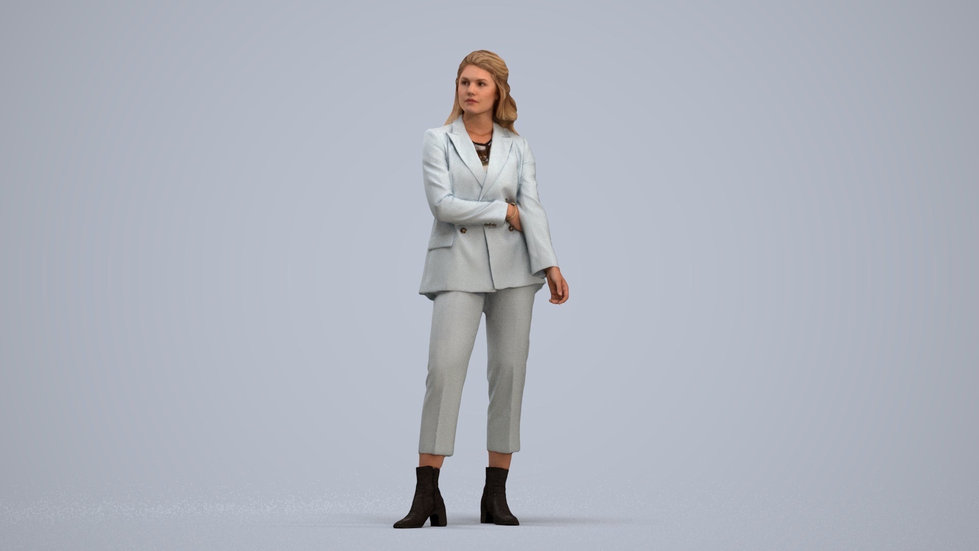 photogrammetry 3D woman business, realistic human model archviz FBX, standing pose render
