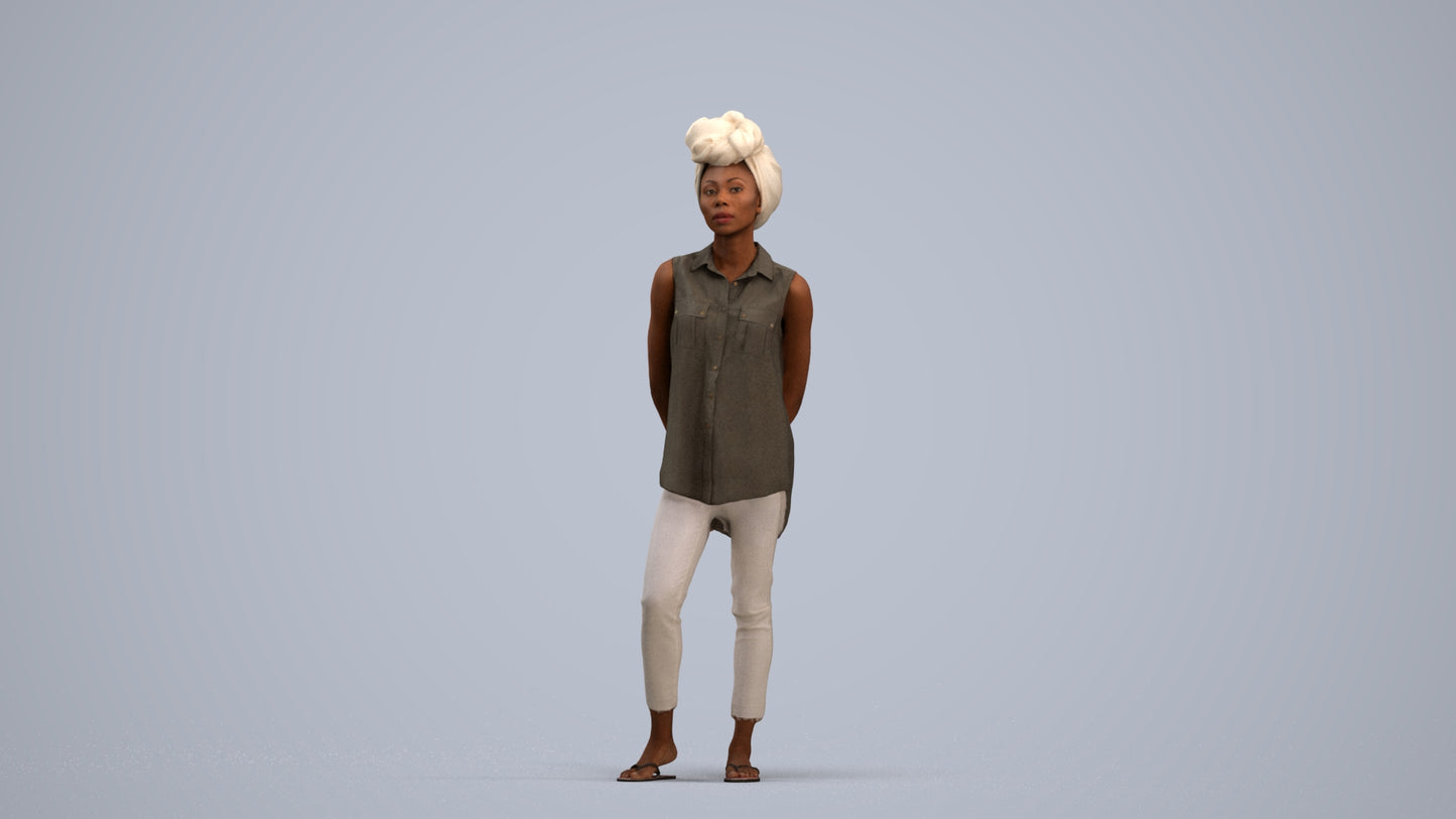 3D human model woman casual standing, photogrammetry scanned person for archviz, standing pose render